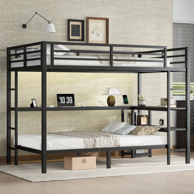 Bunk Bed With Desk And Shelves, Multiple Placement, With LED And USB by Isabelle & Max