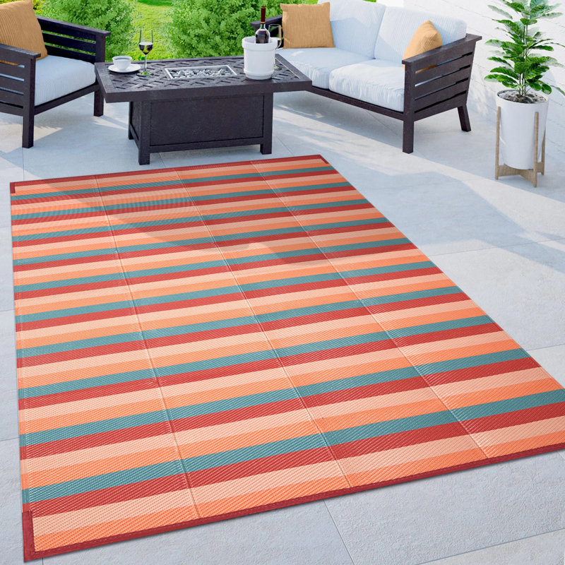 Tapis d'extérieur rayé orange / rouge, Rectangle 9 pi x 12 pi, Orange / Rouge