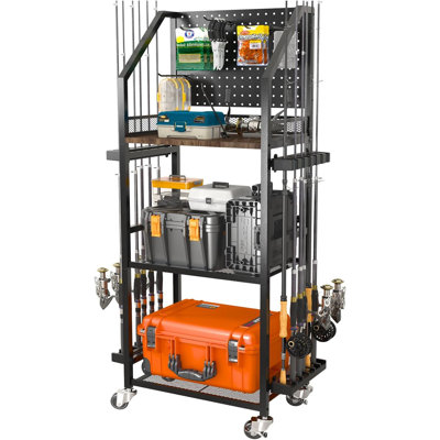 Fishing Rod Holders for Garage, Fishing Pole Holders Up to 12 Rods with Pegboard and Hooks