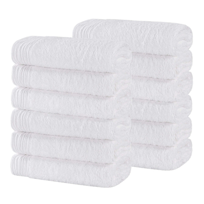 Rayon From Bamboo Cotton Blend Eco-Friendly Hypoallergenic Soft Solid Towel Set, White, Washcloth - 12 Pack