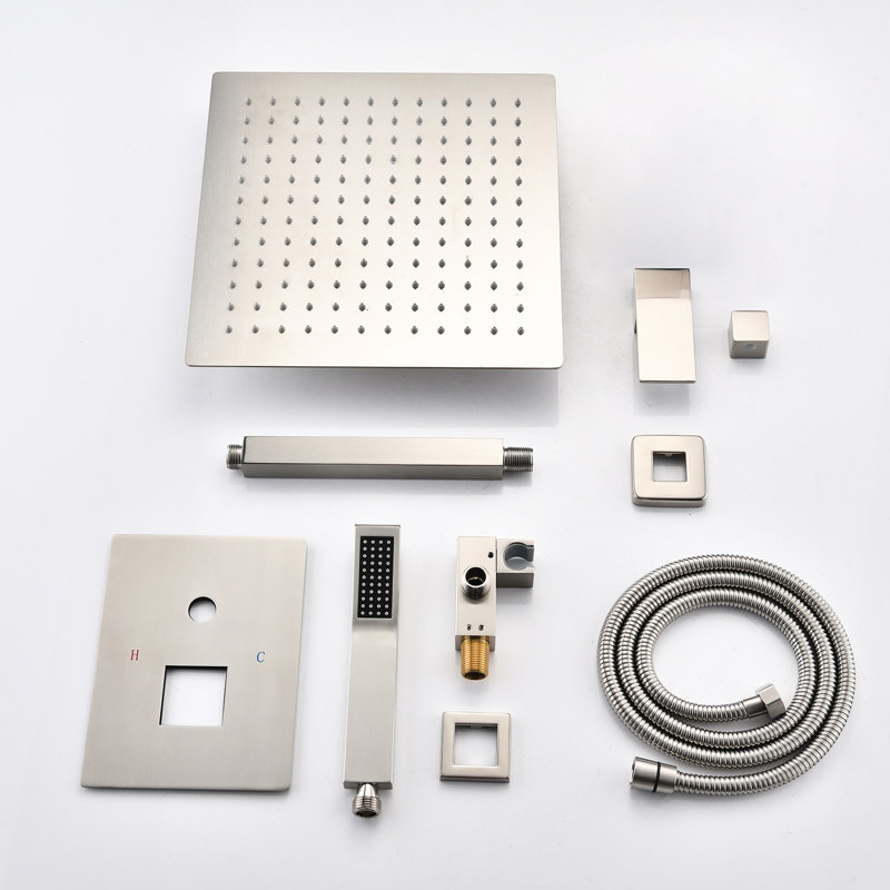 Ceiling Mounted Shower In Brushed Nickel - 12" Head & Handheld Natural Rainfall Self-cleaning Nozzle Works For All Standard Arms Conforms To American Pipe Amalgam And Mimicry Feeling Compatible With