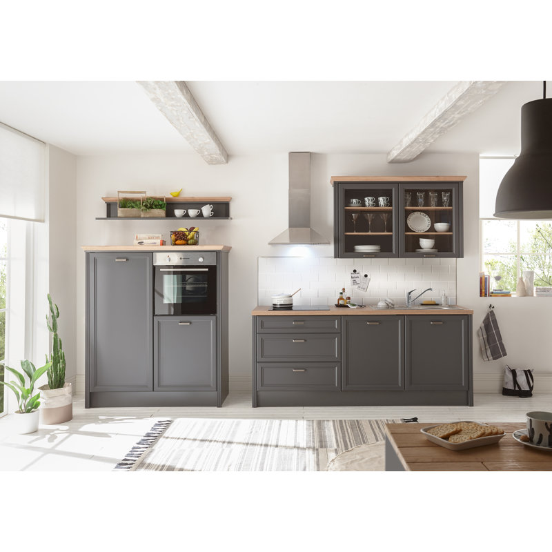 Jasmin Db 228cmH x 344cmW x 60cmD Particleboard Ready-to-Assemble Kitchen Cabinet Set, Grey/Brown/Blue