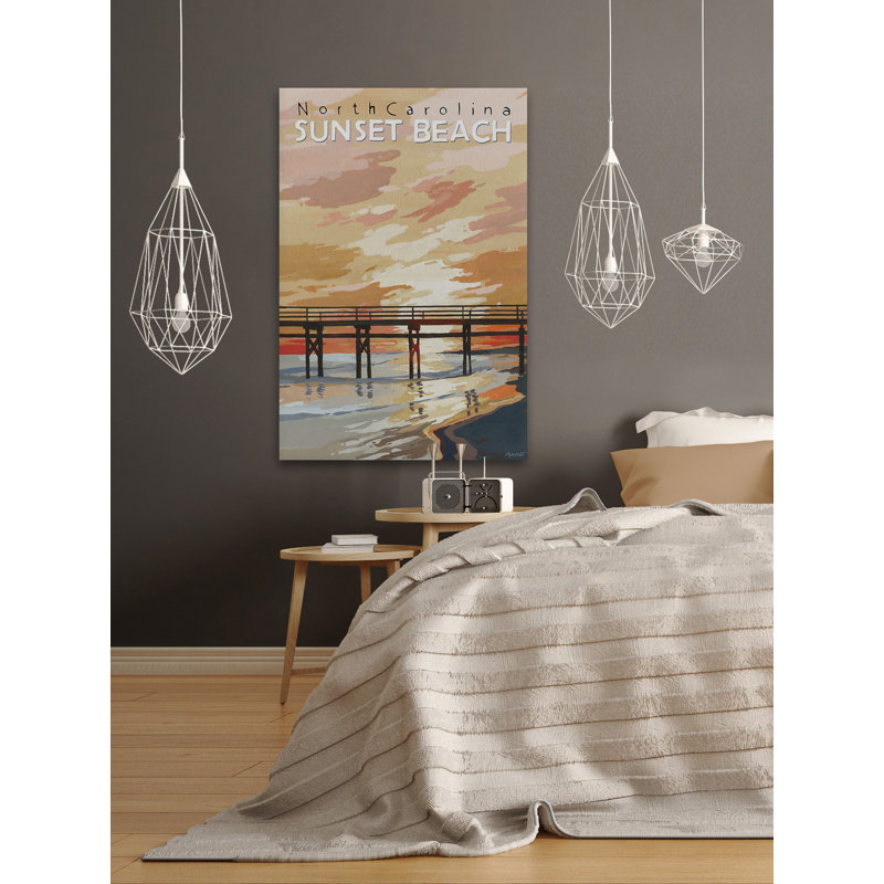 Coucher de soleil sur la plage - reproduction d'art sur toile tendue, H 24 po x l 16 po x P 1,5 po