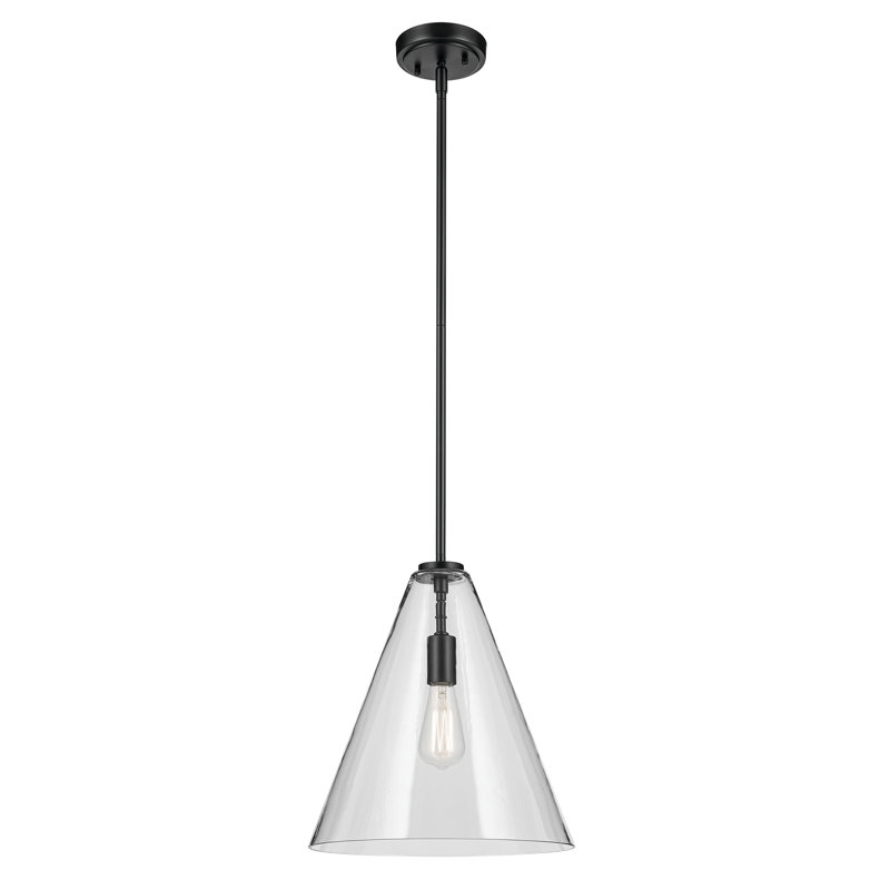 15.5" 1-Light Cone Pendant with Clear Glass, Satin Black