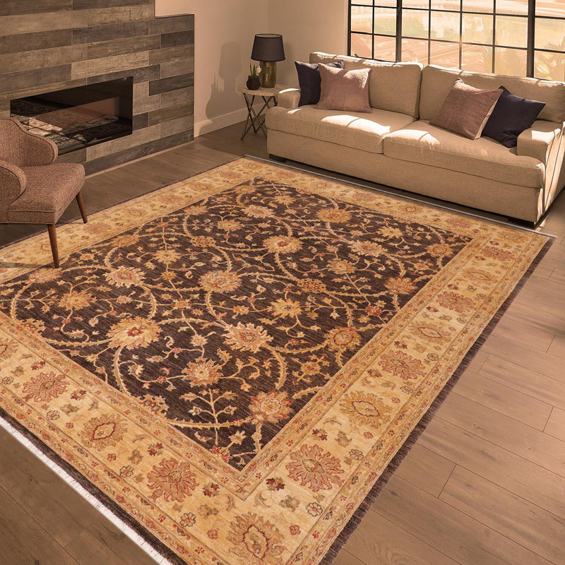 Tapis oriental brun clair / doré clair en laine noué à la main 8 pi 2 po x 9 pi 11 po Silke