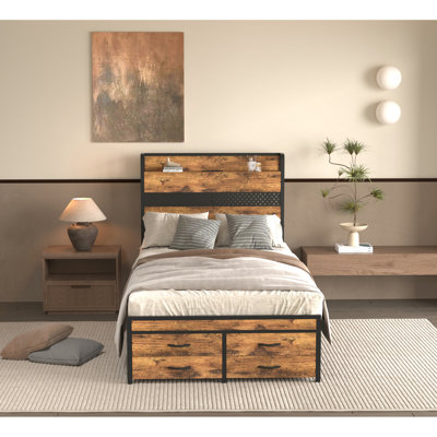 Twin Bed With Storage And Strong Metal Structure - No Box Spring Required, Provide A Comfortable Sleeping Experience Size Frame Headboard Maximize You