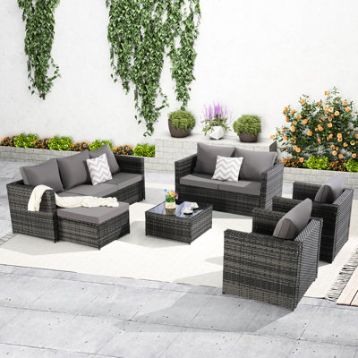 Mobilier de patio 6 pièces - Extérieur avec coussins de rétention de couleur, coussins et table en verre Weather For Garden, Backyard Conversation All Backyard, Garden