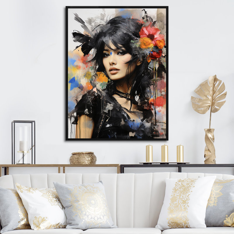 Portrait de femme couture punk Couture, Cadre flottant noir, H 32 po x l 24 po