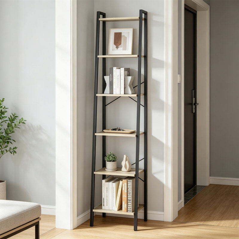 Corner Shelf, Ladder Bookshelf, Freestanding Corner Storage Rack, Grey
