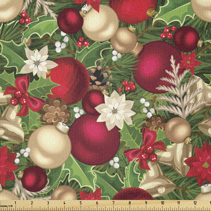 Arruda Tree Branches Spruce Leaves Balls Bells Cones Poinsettia Flowers Mistletoe Berry Multi-Purpose Fabric