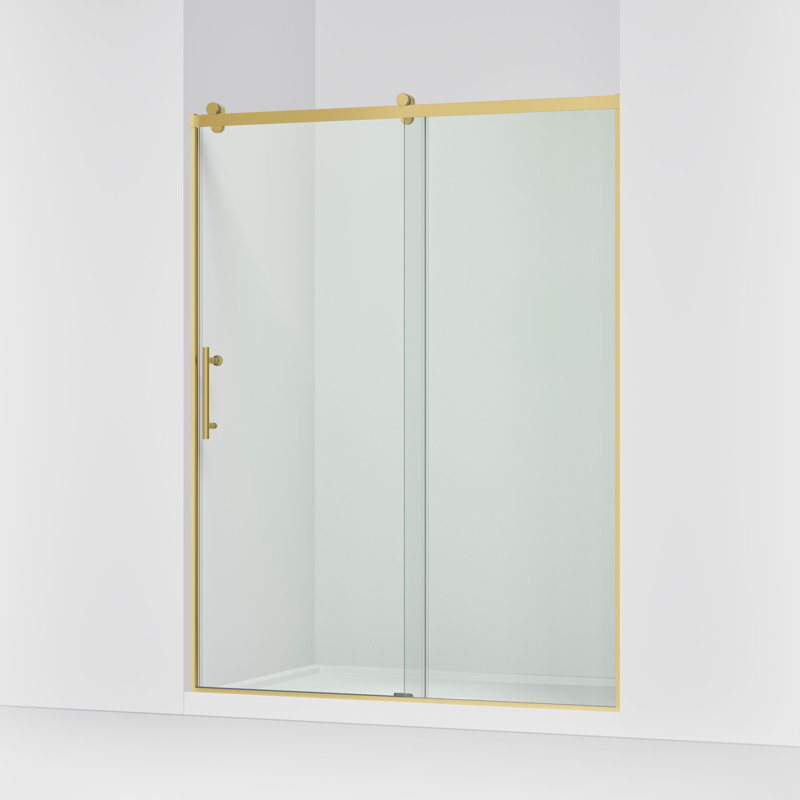 Rely 59.62" W x 76.99" H Single Sliding Frameless Shower Door, Brass