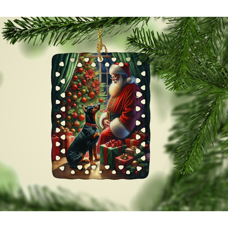 Ornement en porcelaine Doberman Pinscher and Santa Claus, Doberman Pinscher 4105