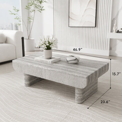 Coffee Table with Grey Wood Texture and Fluted Drawer