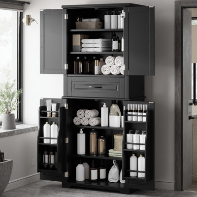 72" Tall Bathroom Storage Cabinet with Drawer & Adjustable Shelves - Freestanding Organizer with Anti-Tip, Multi-Functional Design