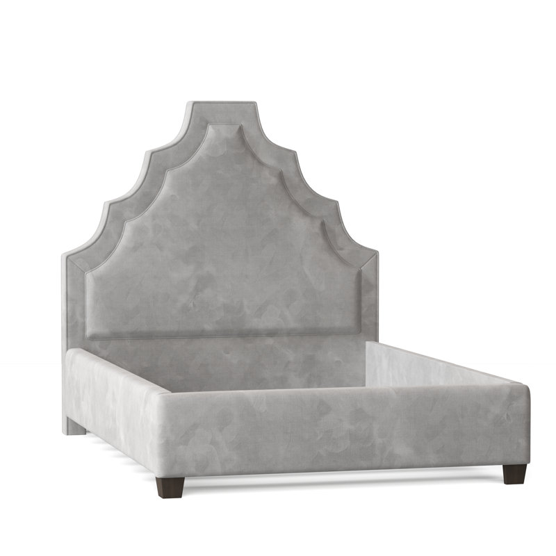 Lit plateforme tapissier Lexi, Grand, Bella en velours performance blanc, Brun acajou