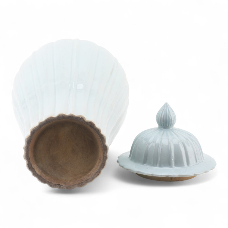 Pale Blue Fluted Jar with Lid, White