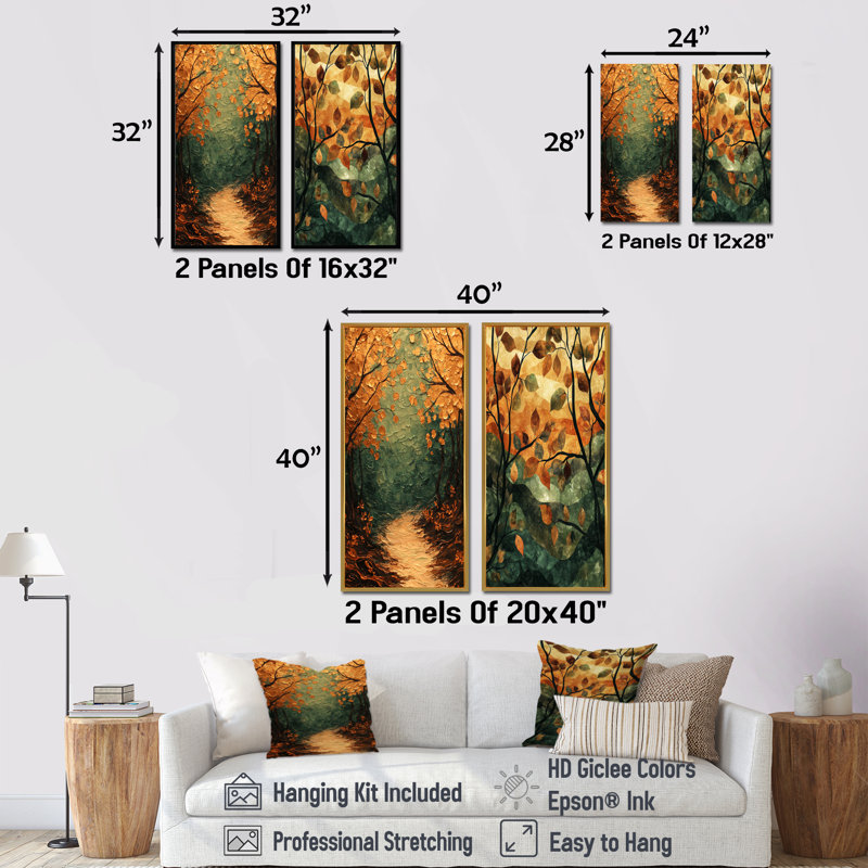 Feuilles de forêt brune, tranquillité I - Art mural floral, collection 2 panneaux, H 28 po x l 25 po, Cadre flottant brun