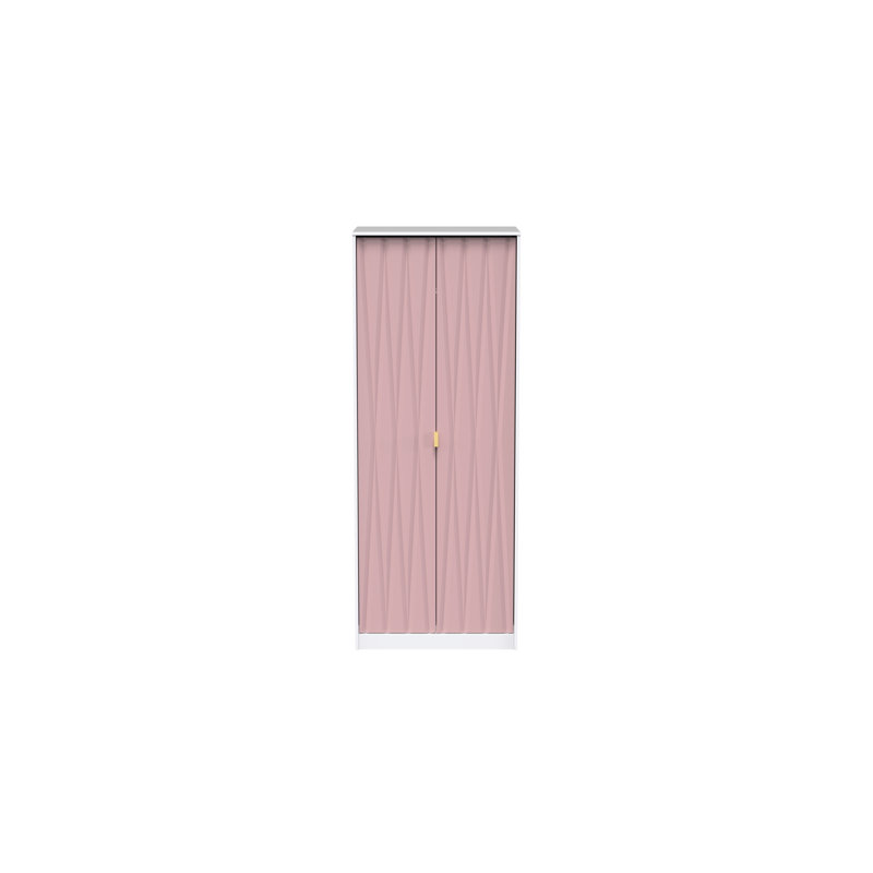 Fully Assembled Fellgren Diamond 2 Door Wardrobe, Pink / White Matt Veneer