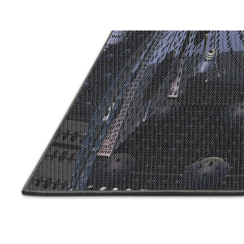 Tapis bleu/gris marine tissé à la machine, Rectangle 8 pi x 10 pi