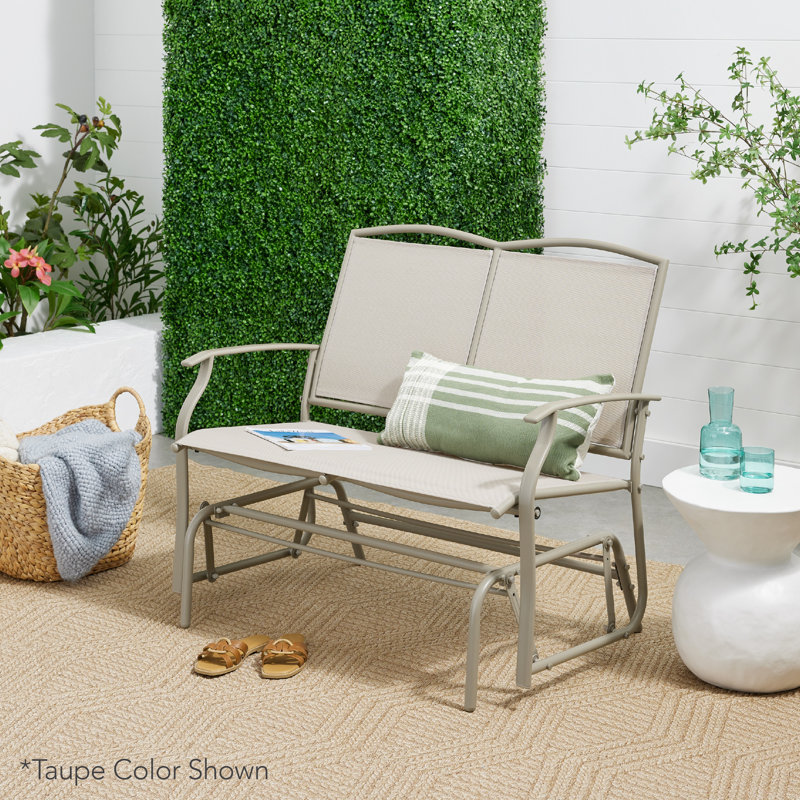 Forest Green and Brown Metal Outdoor Glider Loveseat