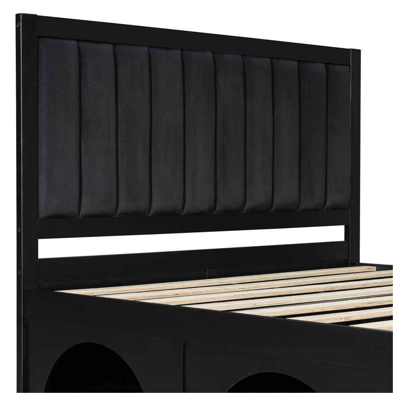 Grand lit plateforme pour animaux de compagnie avec coin repas sous le lit, cadre robuste, noir, Noir
