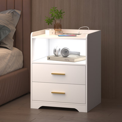 2 Drawer Bedside Table with Charging Station and Human Sensor Light