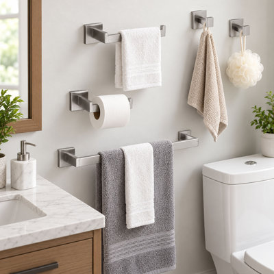 5 Piece Wall-Mounted Bathroom Hardware Set with Concealed Mounting