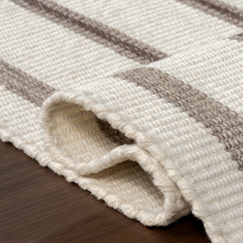 Toluca Ivory and Brown Striped Wool Rectangular Area Rug, 4' x 6'