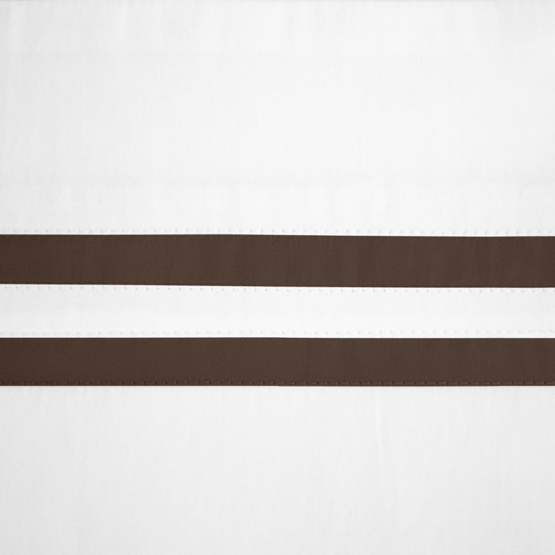 Ribbons Sateen Sheet Set, White/Chocolate, Queen