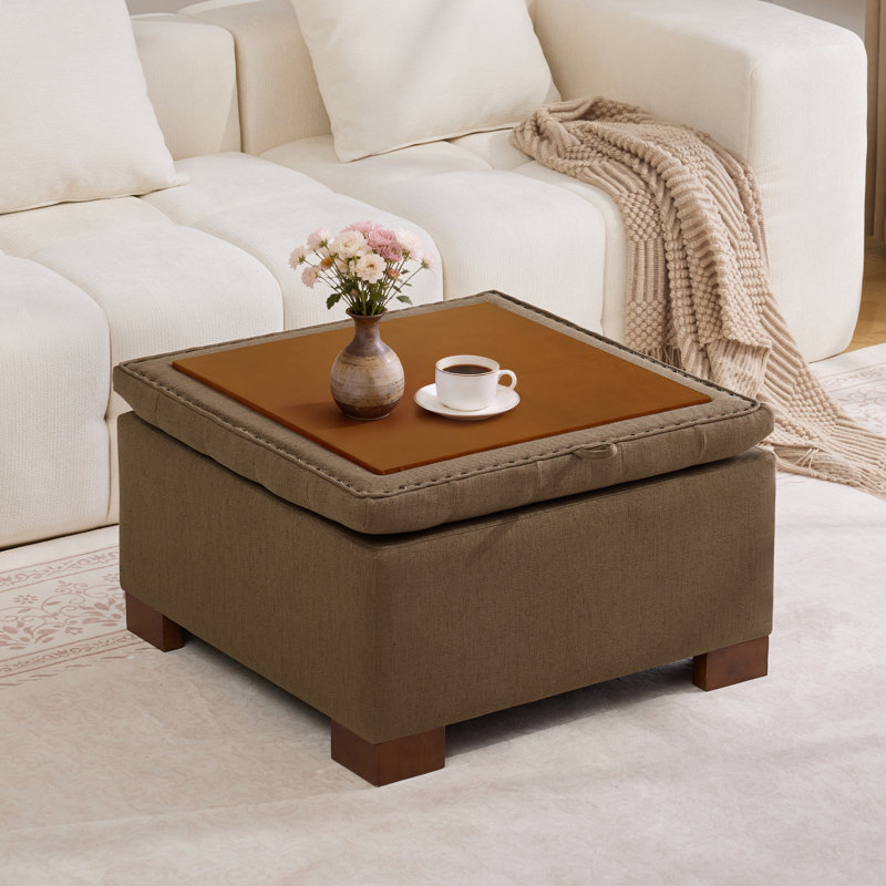 29.5’’ Wide Upholstered Tufted Square Storage Ottoman, Brown