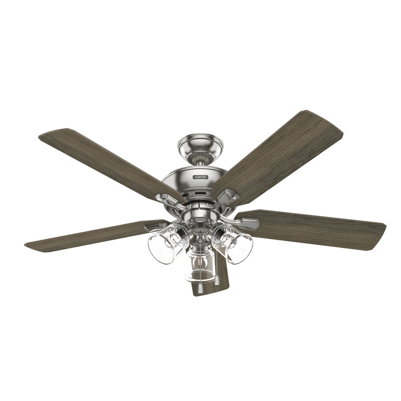52" Rosner 5 - Blade Ceiling Fan With Lights and Pull Chains, Brushed Nickel