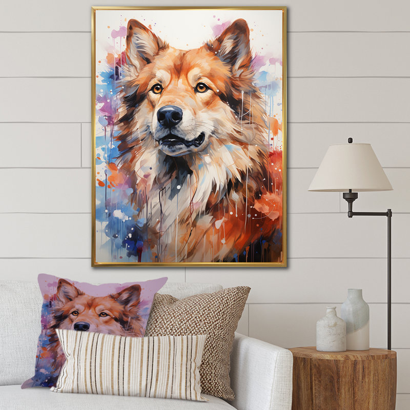" Dog Akita Aura I ", Gold Floater Framed, 40" H x 30" W x 1.5" D