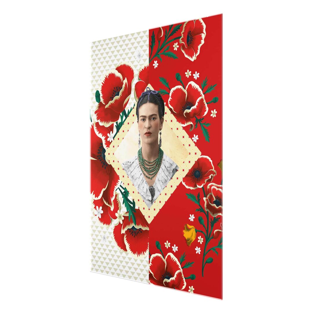 Glasbild Frida Kahlo und Mohnblüten von Frida Kahlo