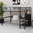 Full Size Black Metal Loft Bed With L-Shaped Desk, USB, LED, Wardrobe