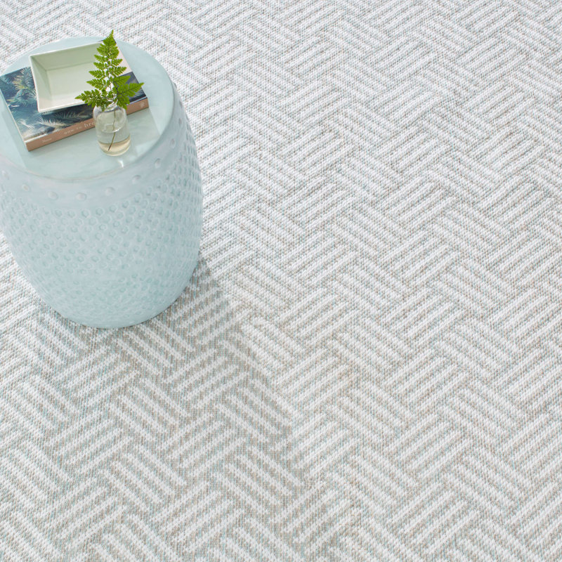 Crisscross Handwoven Indoor/Outdoor Rug, Ocean/White , Rectangle 10' x 14'