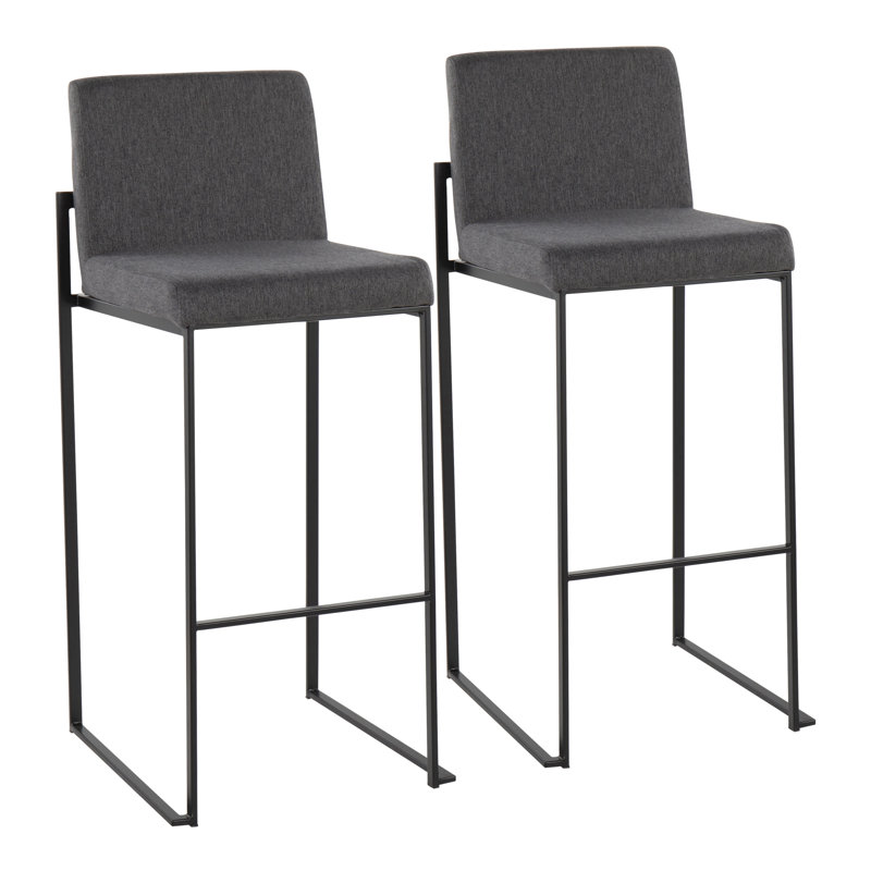 Brieon High Back Upholstered Bar & Counter Stool (Set of 2), Black, Charcoal Fabric, Bar Stool"30"