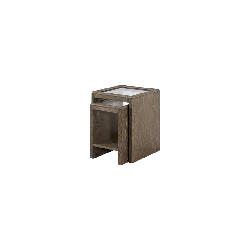 Tables gigognes Espace avec plateau en verre et finition bois vieilli, surface trempée, tablette de rangement inférieure, idéales comme tables d'appoint ou de chevet, 40,6 cm de profondeur, 52 cm de hauteur, plateau de 25,2 kg, structure compacte