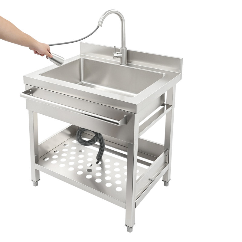 Freestanding Commercial Restaurant Kitchen Sink With Pull-Out Faucet