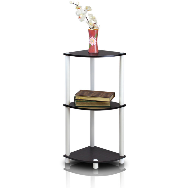 Baril 11.6" W Corner Bookcase, Espresso/White, (2 Shelves) 29.6" H x 11.6" W x 11.6" D