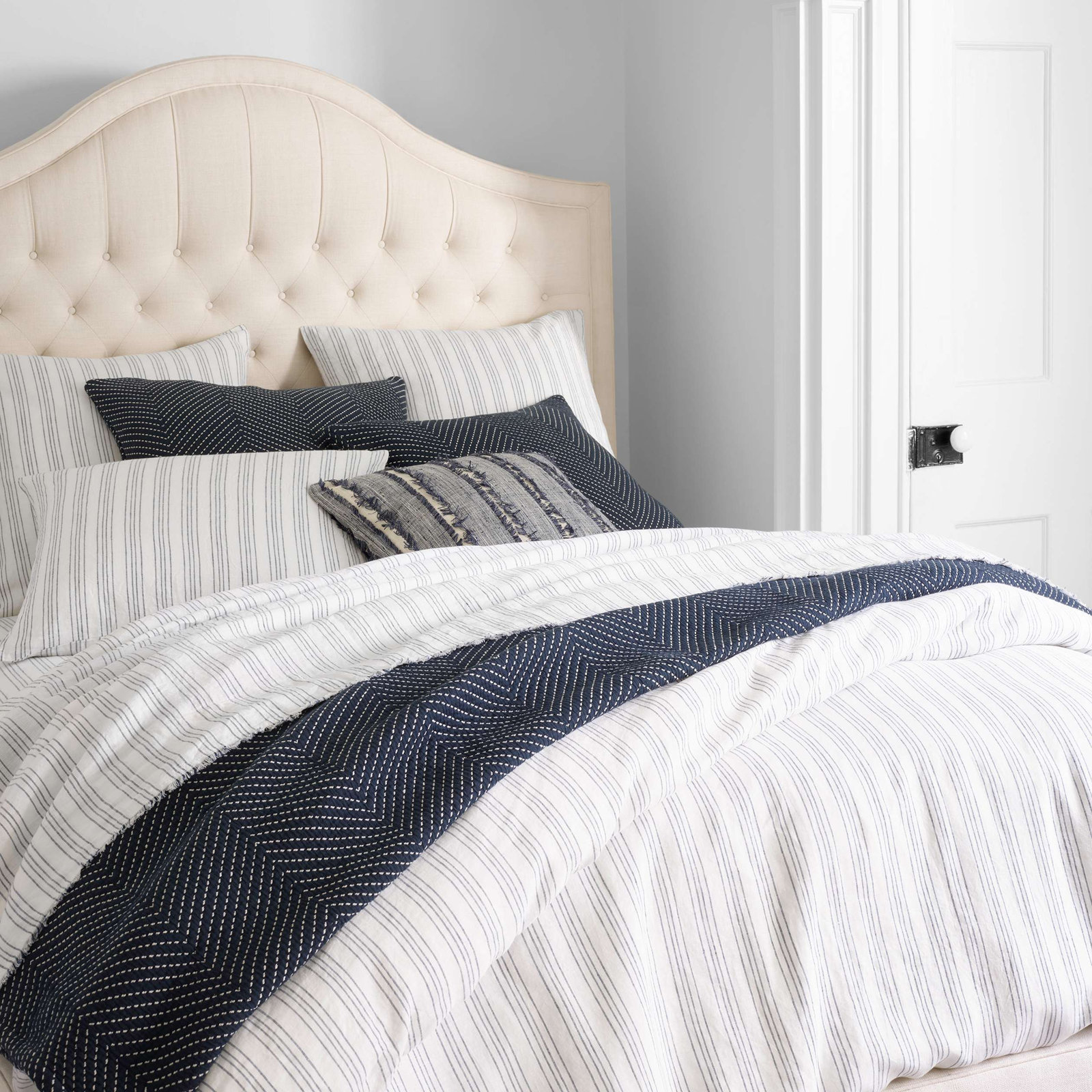 Lush Linen Stripe Sham, Standard/Twin, Slate Blue