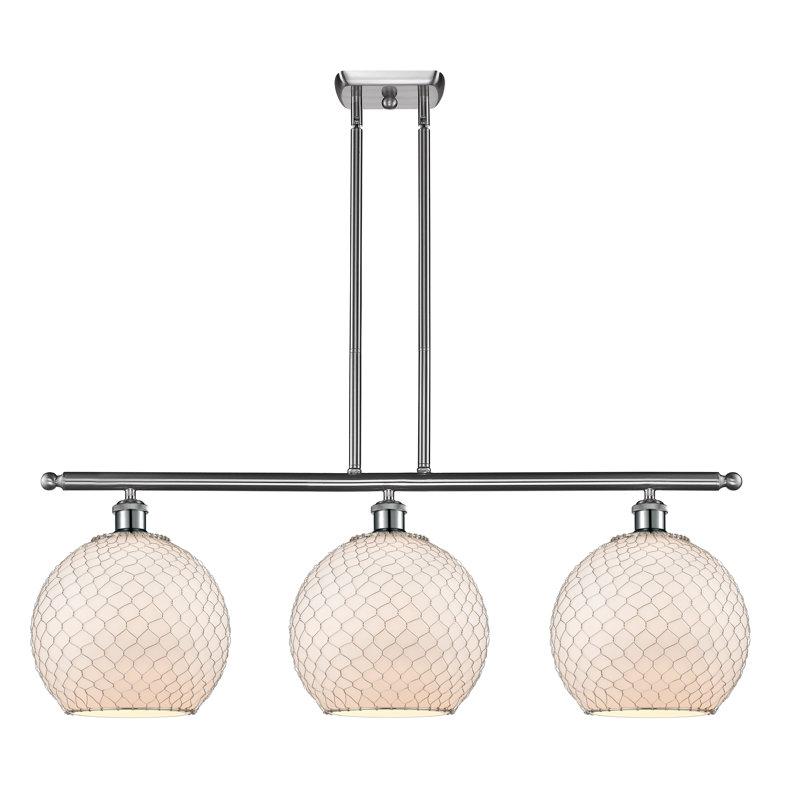 Luminaire suspendu sphère pour îlot de cuisine 3 lumières Duprey, Blanc / chrome poli, Ampoule non incluse