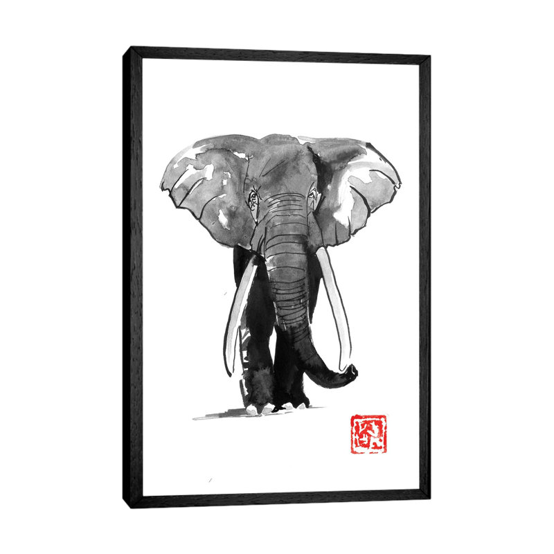 Elephant by Péchane - Painting on Canvas, 66.04 cm H x 45.72 cm W, Black Framed