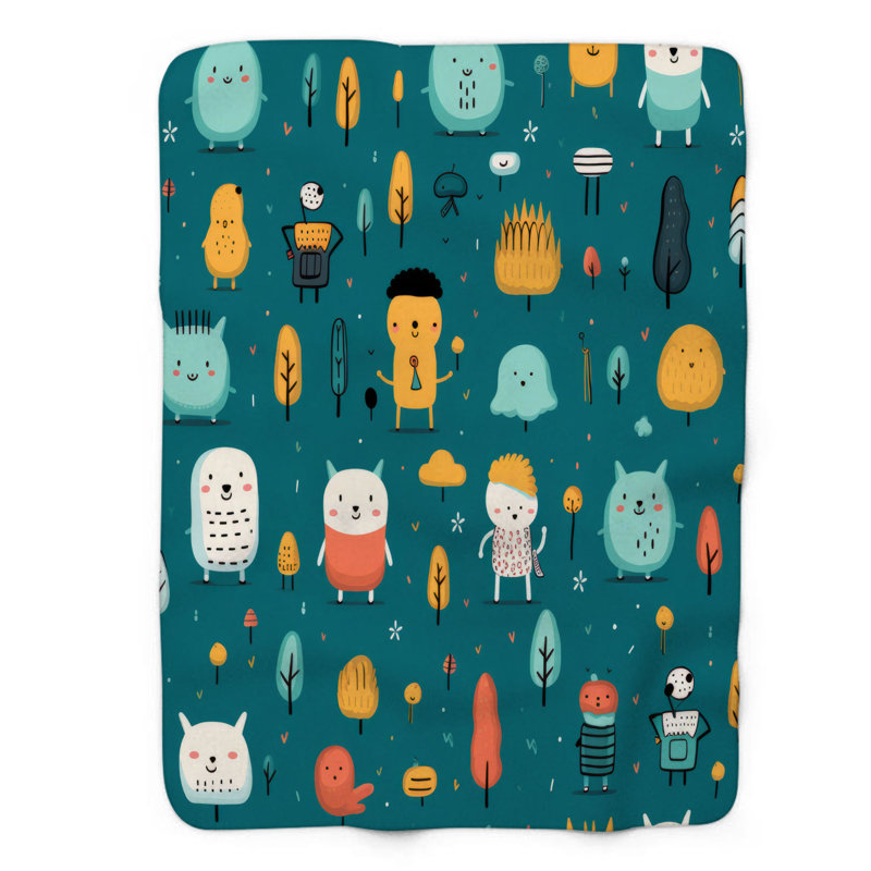 Whimsical Friends - couverture de qualité supérieure 1 pièce, Grand lit