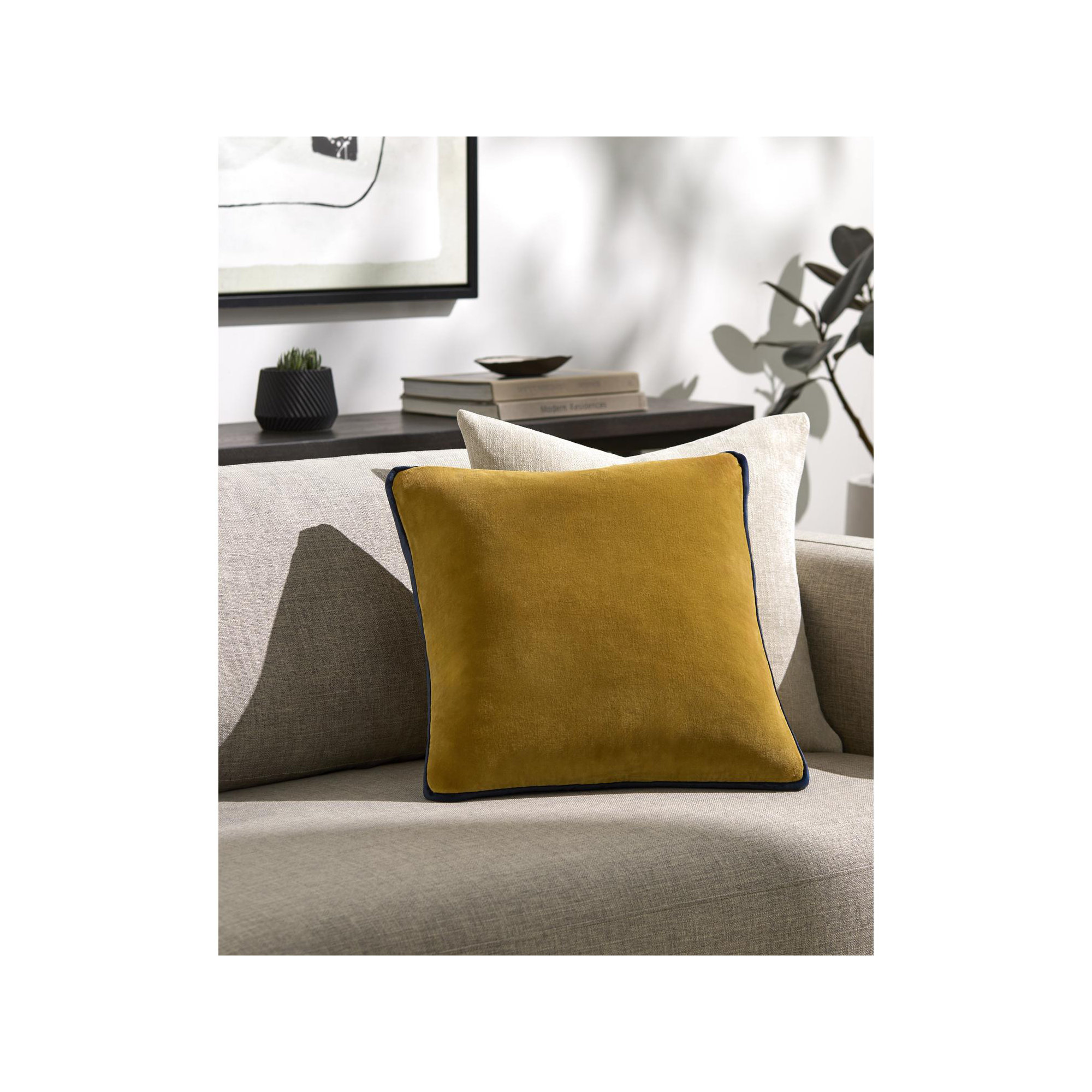 Nicholas Cotton Throw Pillow, Yellow/Navy, Pillow Cover Only - No Insert, 18" x 18"