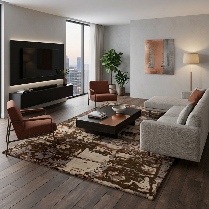 Rupec Brown & Black Abstract Area Rug, 5' x 7'6"