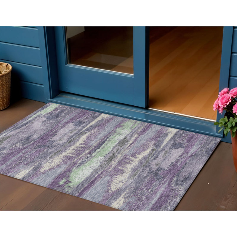 3' X 5' Purple And Lavender Abstract Washable Indoor Outdoor Area Rug