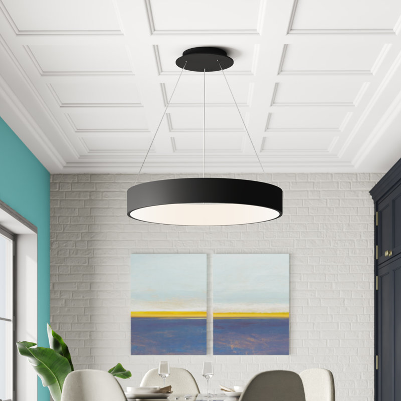 Luminaire suspendu cylindrique à 1 lumière DEL Romain, Noir, H 4 po x l 18 po x P 18 po