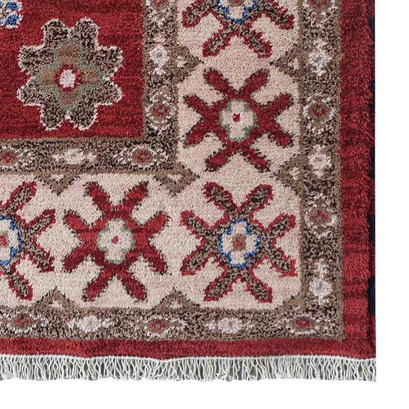 Red Cream Silk & Wool Handmade Oriental Hand Knotted Rectangle Indoor Area Rug, Rectangle 8' x 10'
