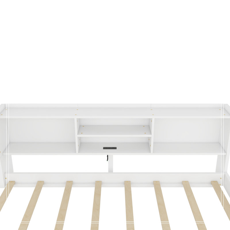 Structure de plancher simple en forme de L avec rangement latéral, station de charge intégrée et lumière, Blanc