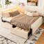 Lit simple simple avec tête de lit tapissier, 2 tiroirs de rangement, chargement, lattes en bois massif, sans sommier, beige, confortable pour les petites pièces, molleton doux, assise ergonomique, esthétique Mid-Century